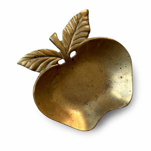 Vintage Brass Apple Catchall Dish Heavy Solid Metal Decor